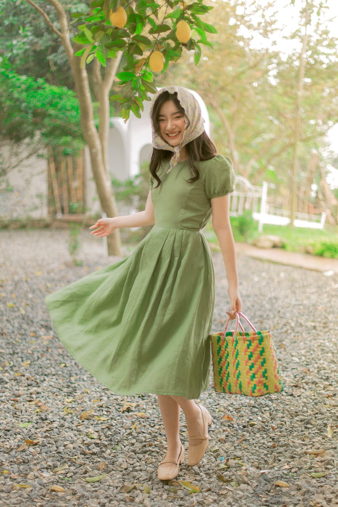 Đầm linen Du Dương - Xanh lá